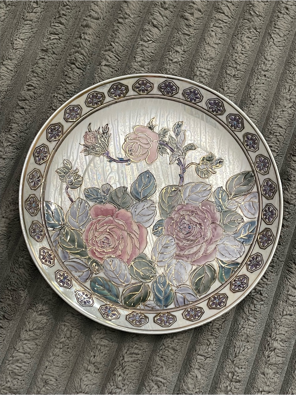 Vintage Toto Lustre Decorative Floral Wall Plate in Pink and Blue-Green